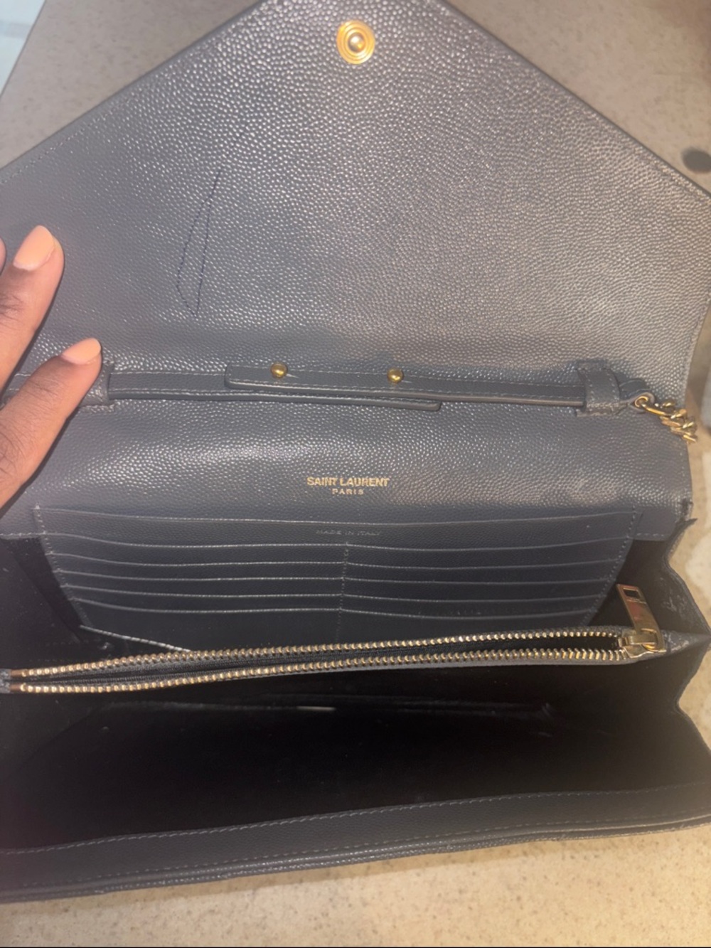 Saint Laurent Navy Quilted Chevron Leather Chain Crossbody - Picture 2 of 2